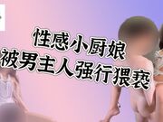 性感小厨娘被男主人强行猥亵，厨台后入火车便当式猛怼