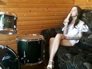 Dildo Riding on DRUMS! Drummer Doesnt know about