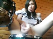 Dildo Riding on DRUMS! Drummer Doesnt know about